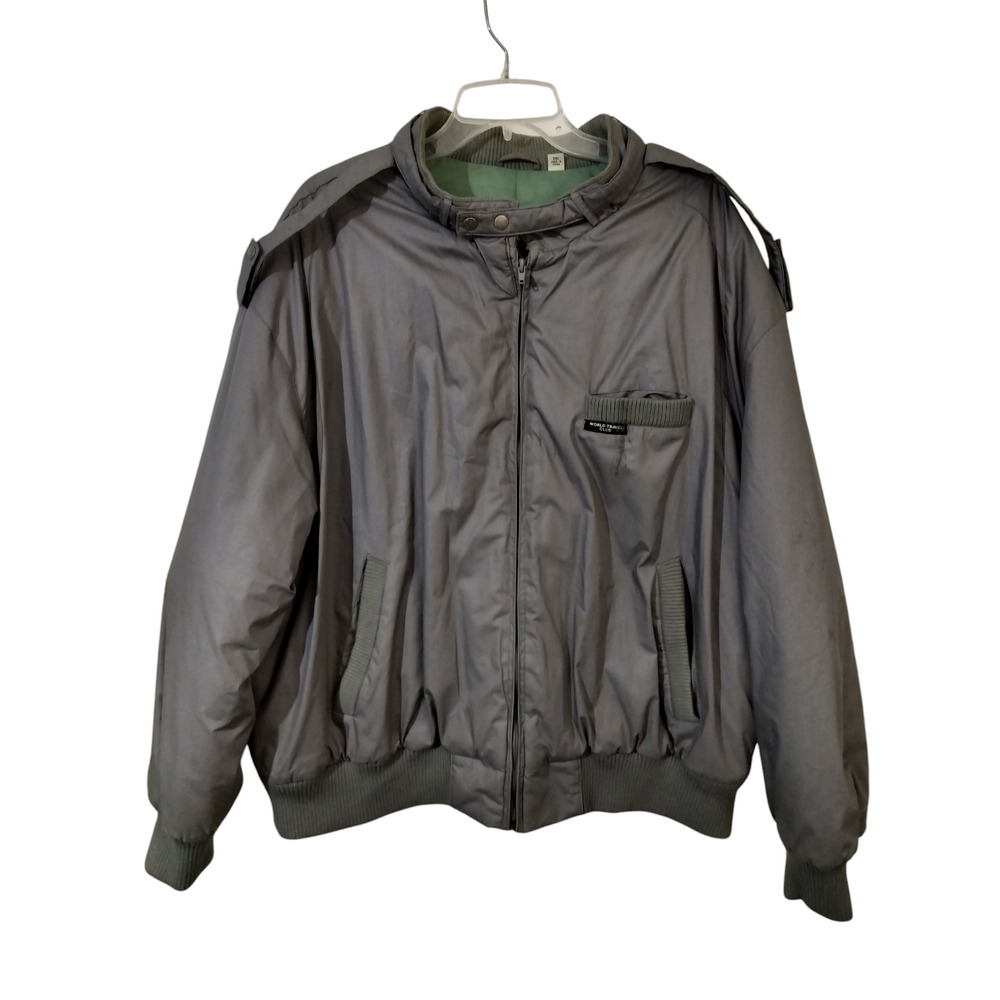 M559) Vintage World Travel Club Gray Full zip Padded  Jacket Size 3XL